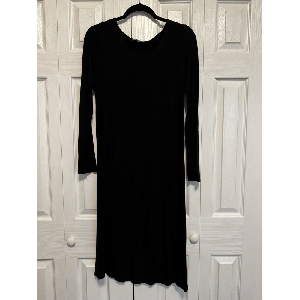 Eileen Fisher Black XS Oversized Viscose Stretch A Line Midi Dress Long Sleeve